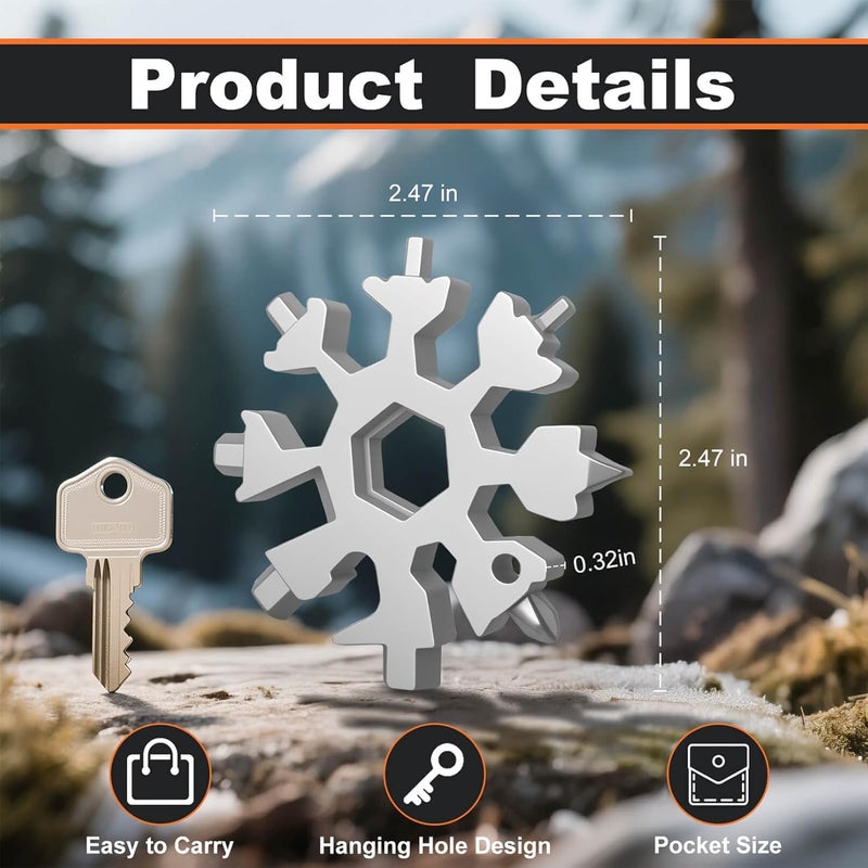 KULOLO Snowflake Multi Tool – Stainless Steel EDC Gadget with Bottle Opener,Wrench & Key Ring,White Elephant Gift for Adults 2025,Christmas Stocking Stuffer for Men,Dad,Husband (Silver‌) - Image 2